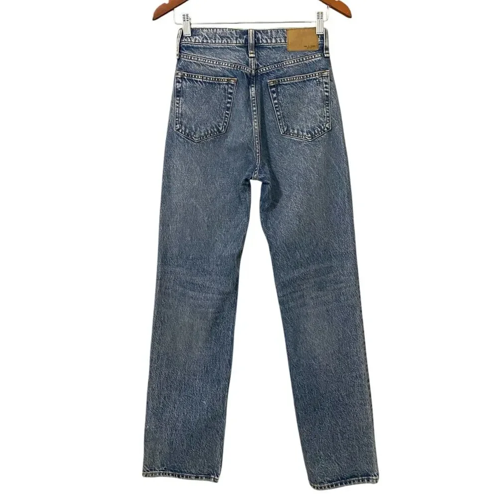Rag & Bone Alex High Rise Straight Jean US 24 Mid Blue Wash Denim 100% Cotton